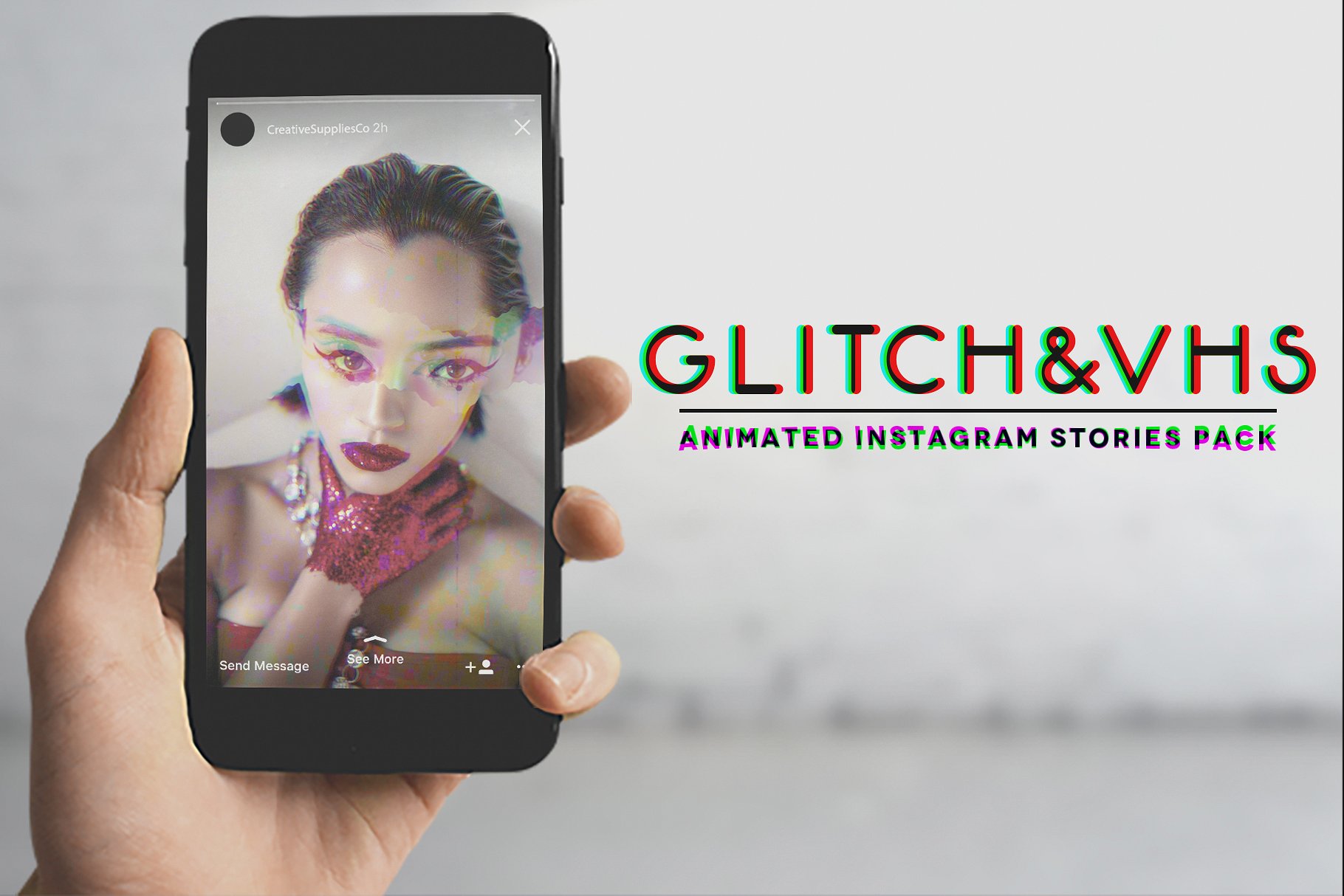 信号故障&家用录像视频效果PS动作 Glitch&VHS Animated Stories Pack插图