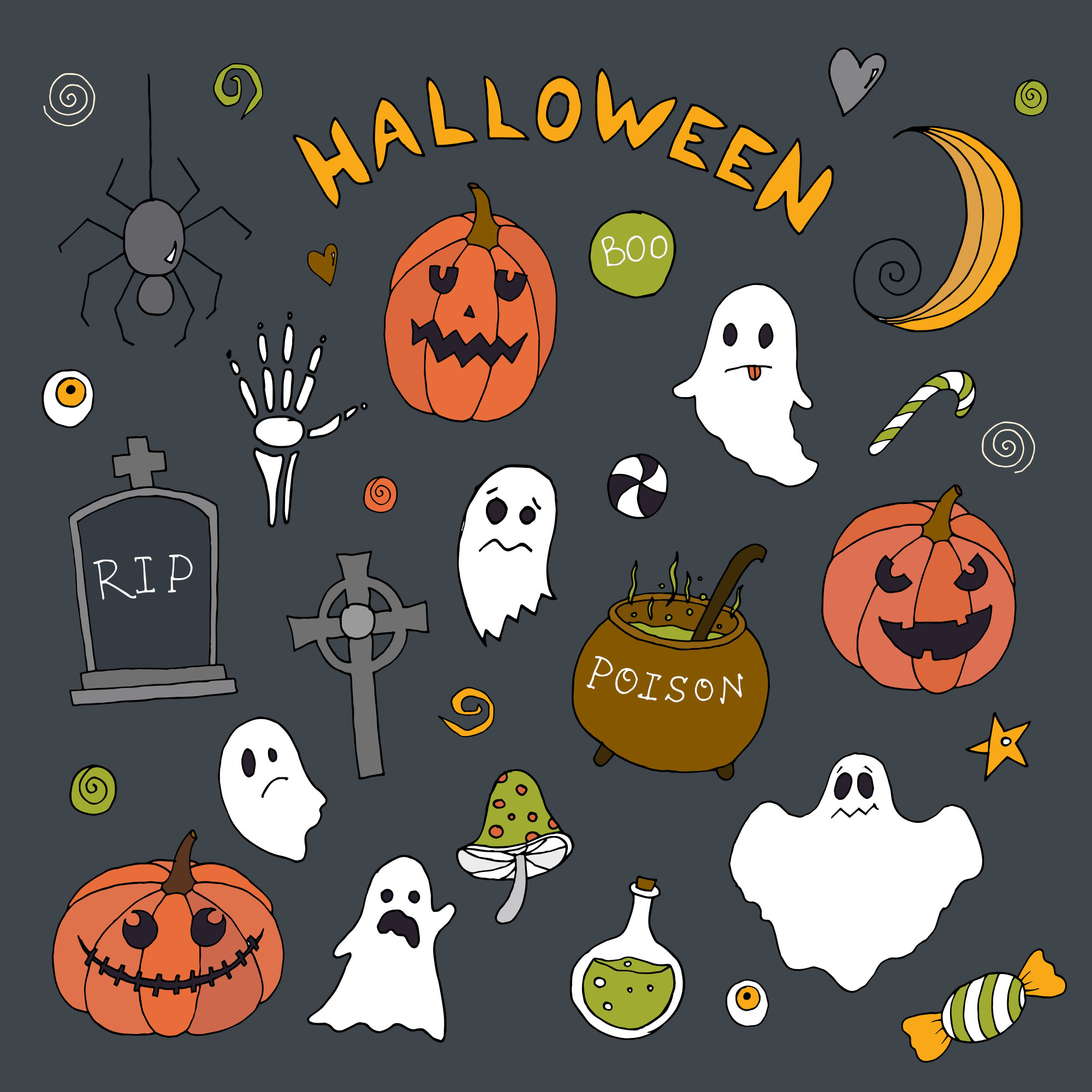 万圣节主题元素矢量图案素材v2 Halloween Vector Elements & Patterns – Part II插图