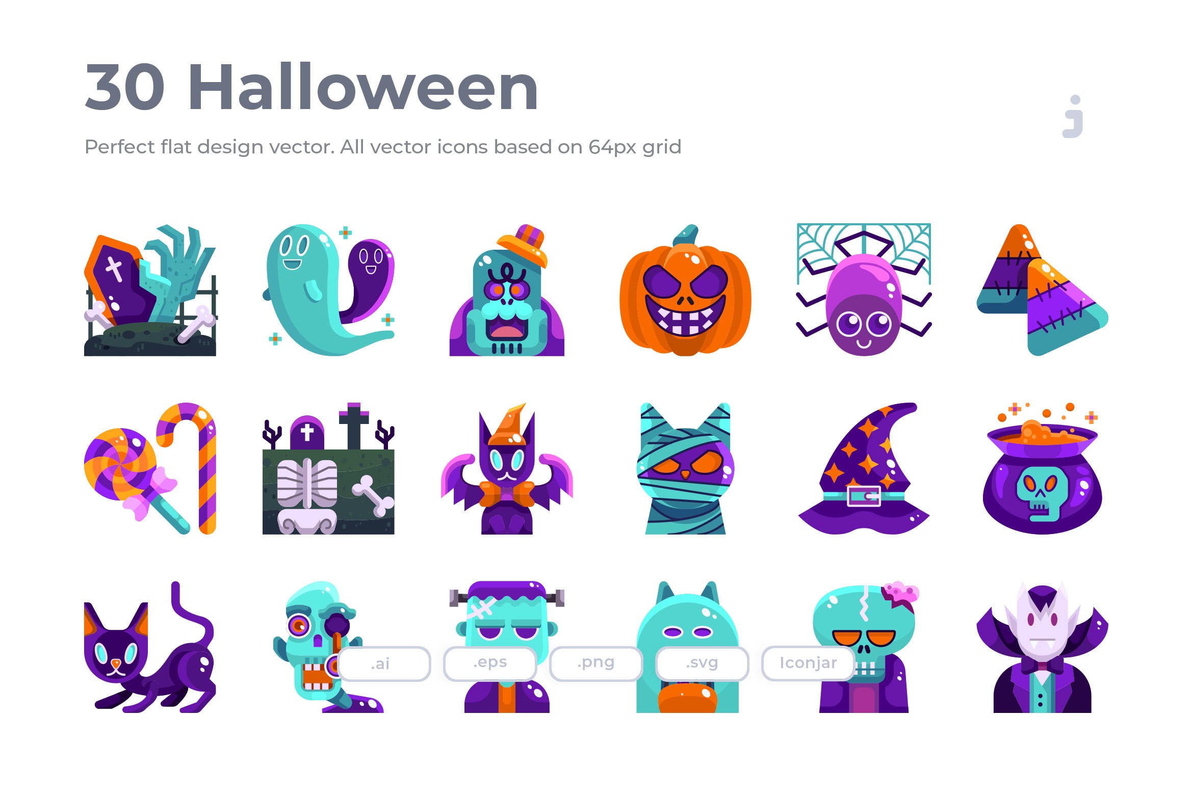 30枚扁平设计风格万圣节节日主题图标素材 30 Halloween Icons – Flat插图