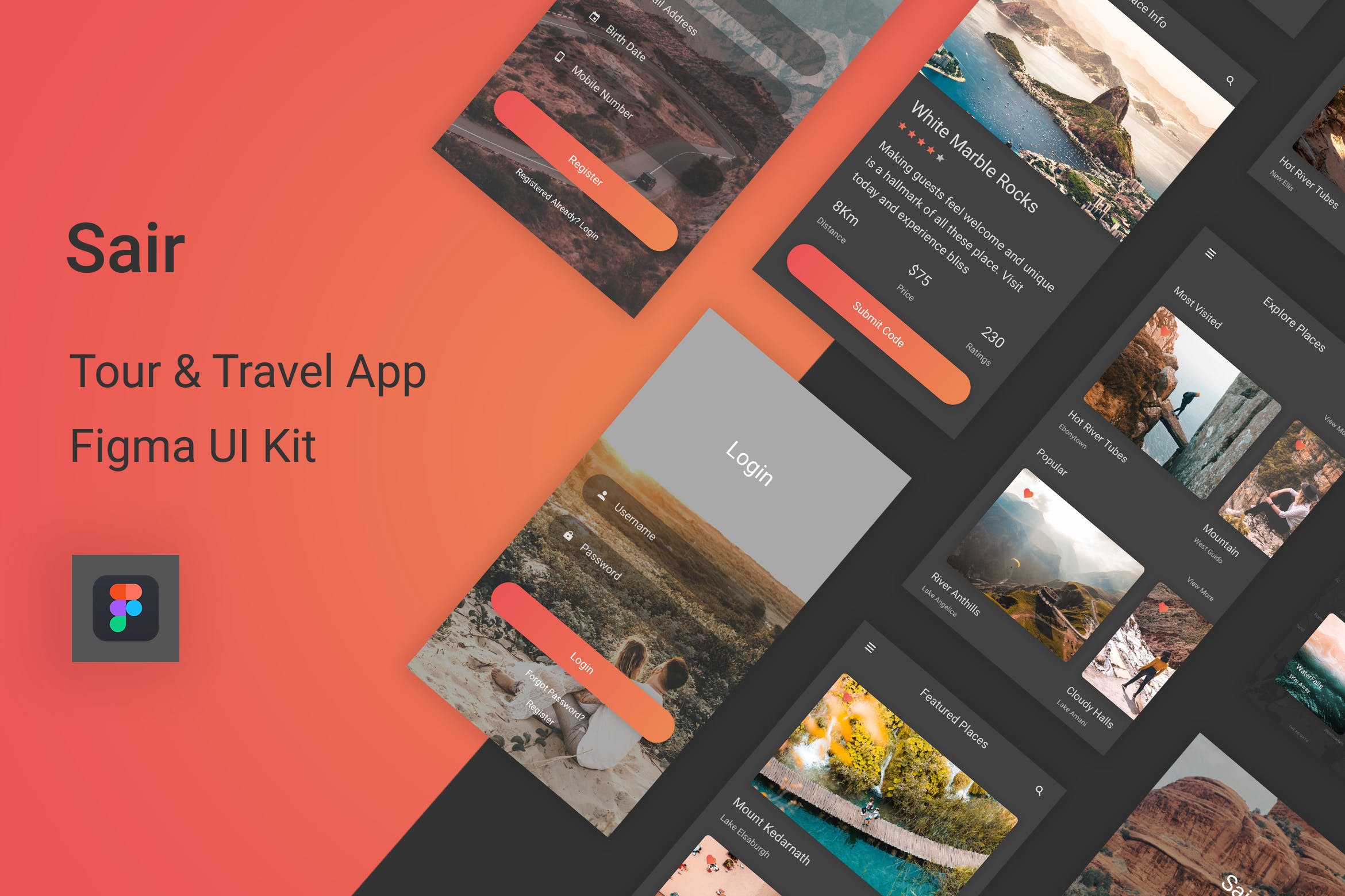 旅游/旅行APP界面设计UI套件Figma模板 Sair – Tour & Travel Figma UI Kit插图