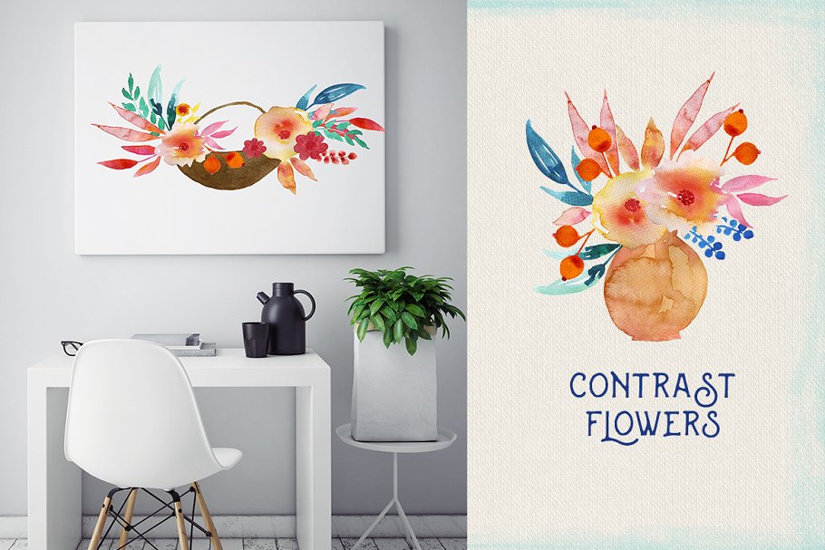 民族风水彩铺满样式花卉剪贴画 Contrast Flowers插图3