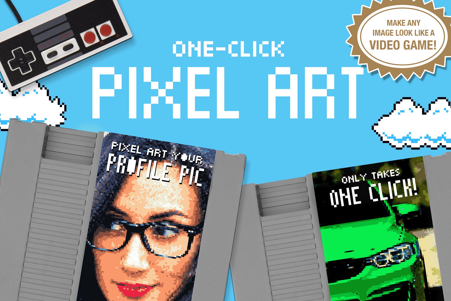照片一键生成马赛克像素时代风格PS动作 Pixel Art – One Click Actions插图