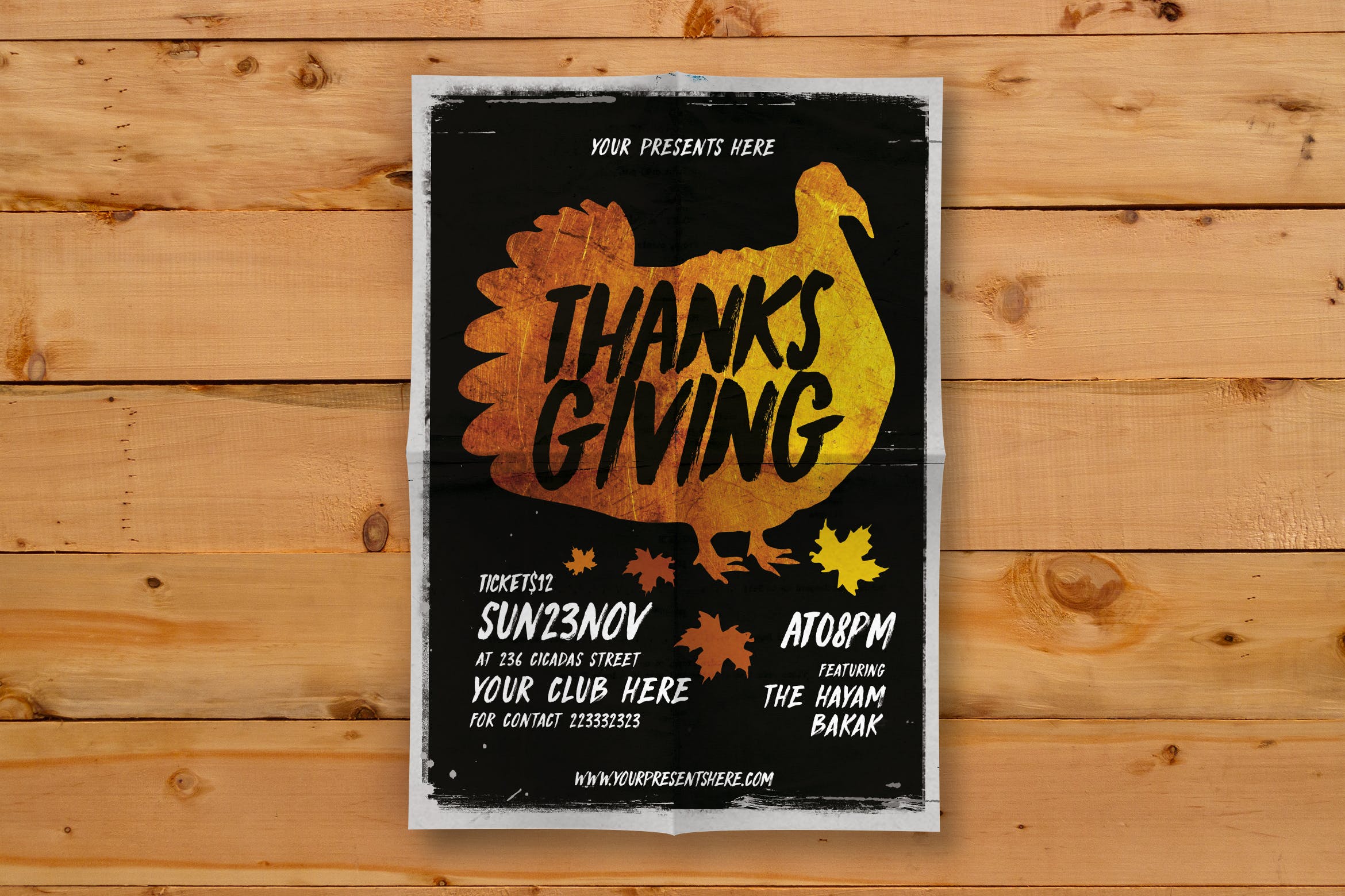 感恩节主题派对活动手绘设计风格海报传单模板 Thanksgiving Flyer插图