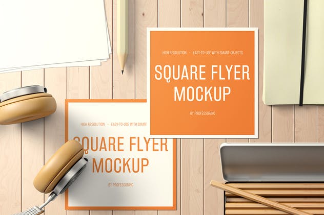 逼真方形传单样机套装v2 Square Flyer Mockup – Set 2插图2