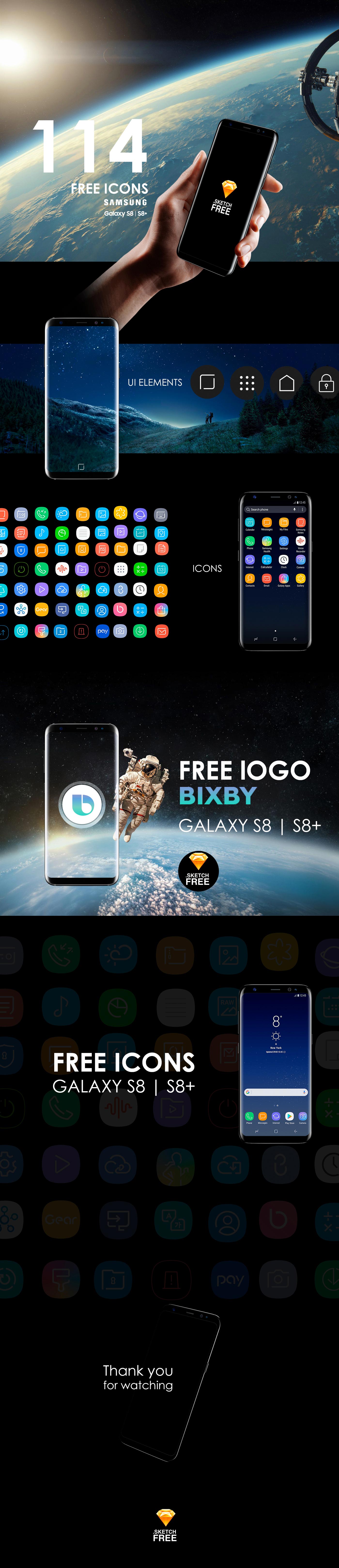Galaxy S8/S8+ 免费Sketch图标 Free Icons Galaxy S8/S8+插图