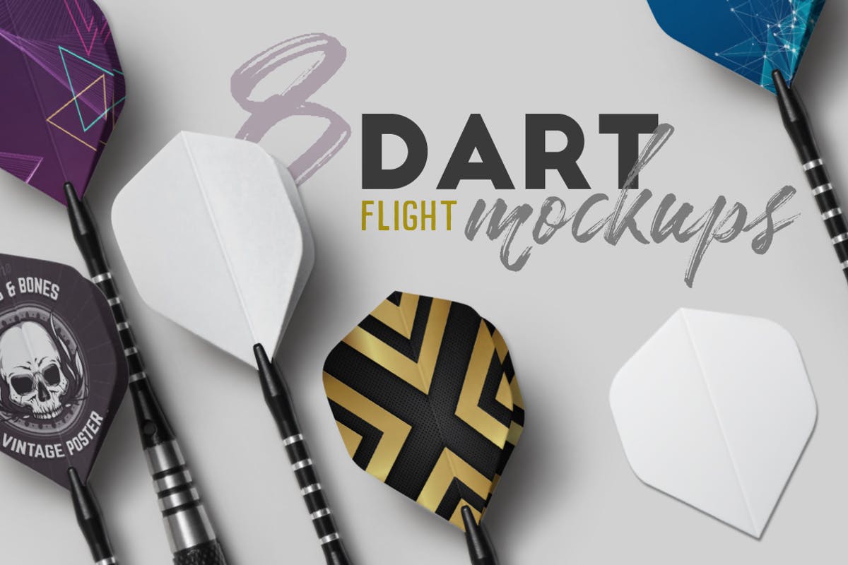 飞镖图案设计样机展示模板 Dart Flight Mockups插图