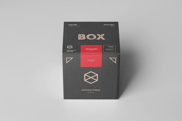 正方体纸箱包装箱样机模板 Carton Box Mockup 100x100x100插图(1)