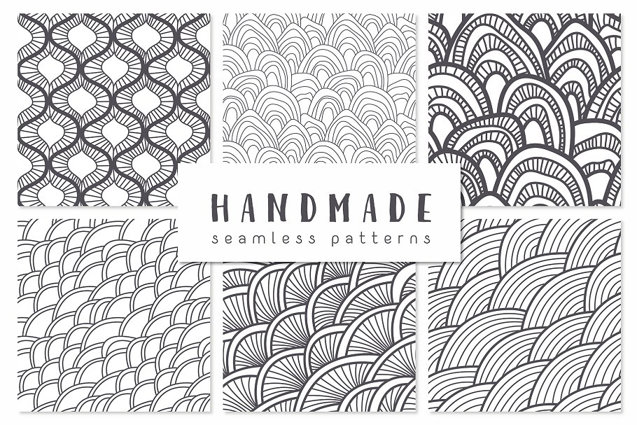 创意手绘鱼鳞线条底纹 Handmade Seamless Patterns插图