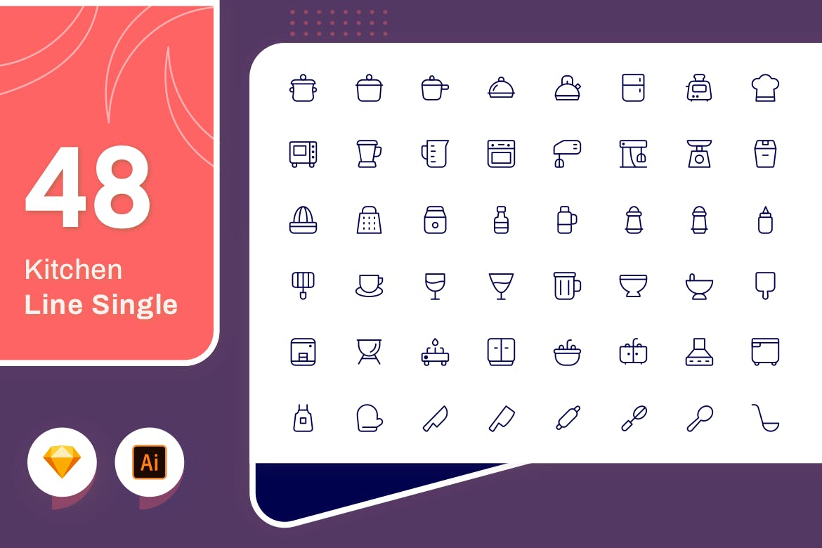 Line Senja图标系列：厨房主题矢量线性图标 Line Senja – Kitchen插图(1)