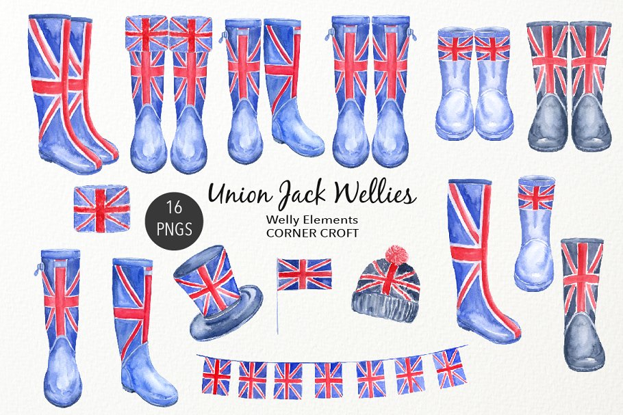 水彩英国国旗雨靴插图 Watercolour Union Jack Rain Boots插图1