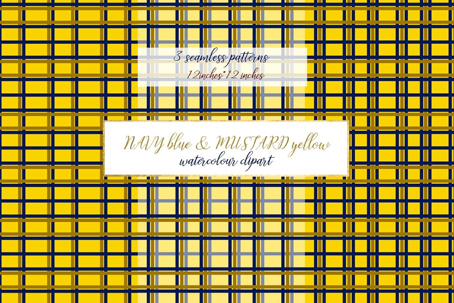 海军蓝&芥末黄水彩花卉插画素材 Navy blue & mustard yellow flowers插图(7)