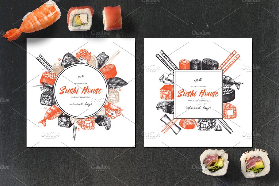 寿司&海鲜矢量插画素材 Vector Sushi & Seafood Set插图2