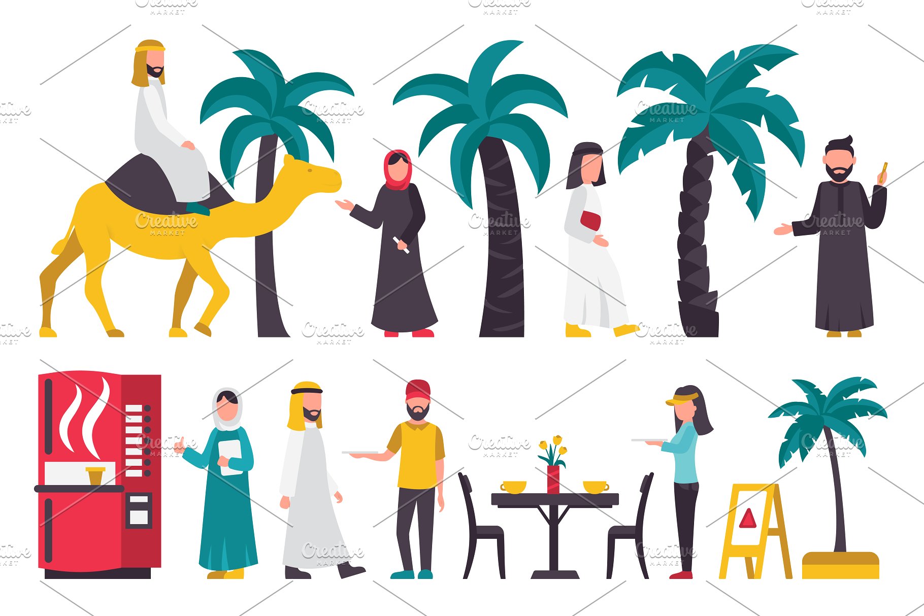 迪拜人物风情扁平化设计插画 Dubai – flat people set插图(18)