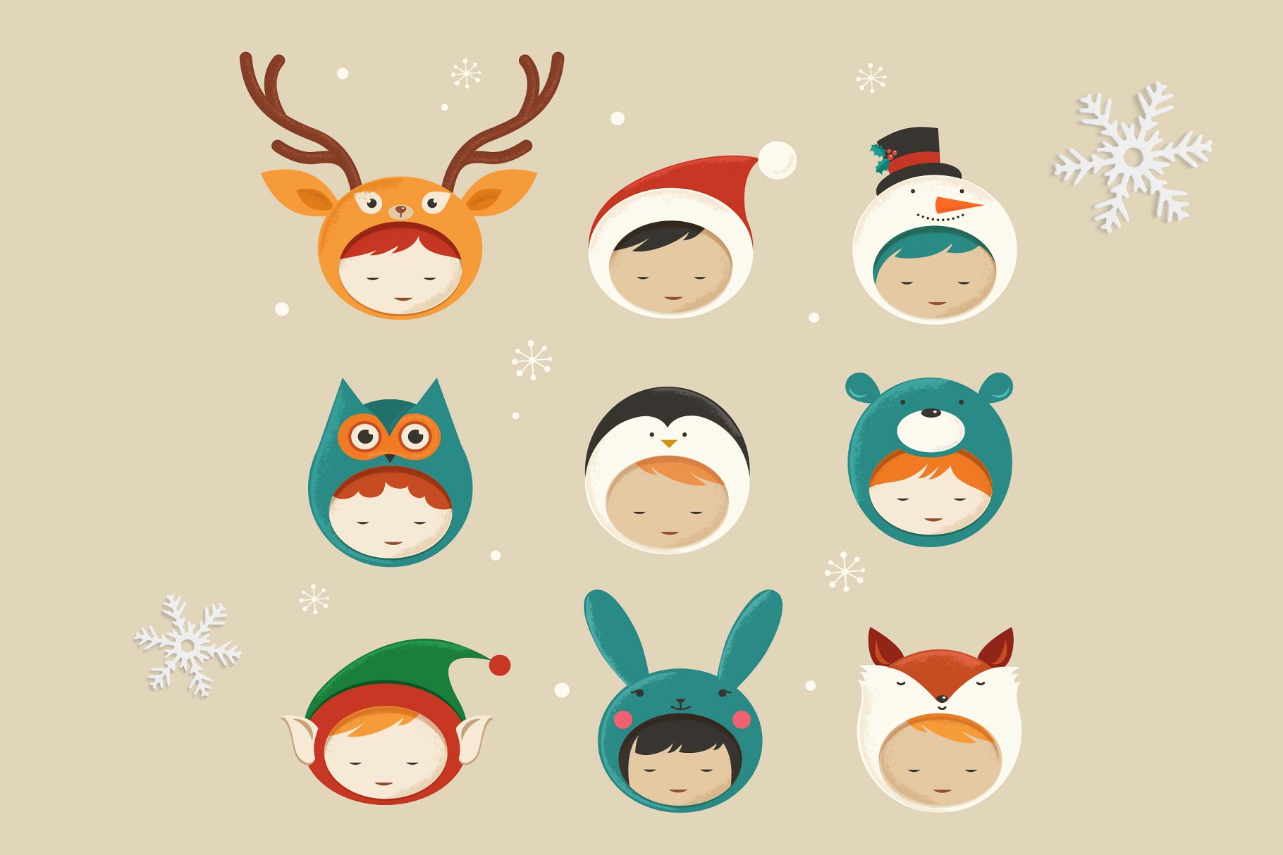 可爱的圣诞人物图标  Cute Christmas Characters icons插图(4)