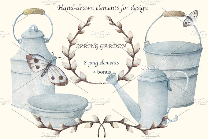 手绘春天花园园艺设计元素 Spring Garden插图