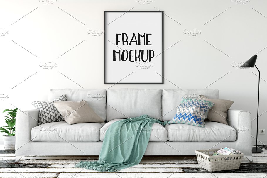 客厅场景画框相框样机 Scandi Interior Frame Mockup – 13插图(1)