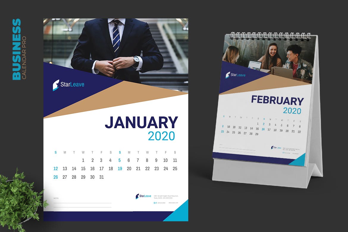 2020年企业定制活页台历表设计模板 Clean Business Calendar Pro插图1