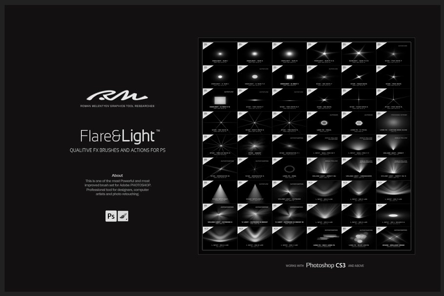 RM出品-灯光光线效果PS笔刷 RM Flare & Light插图(2)
