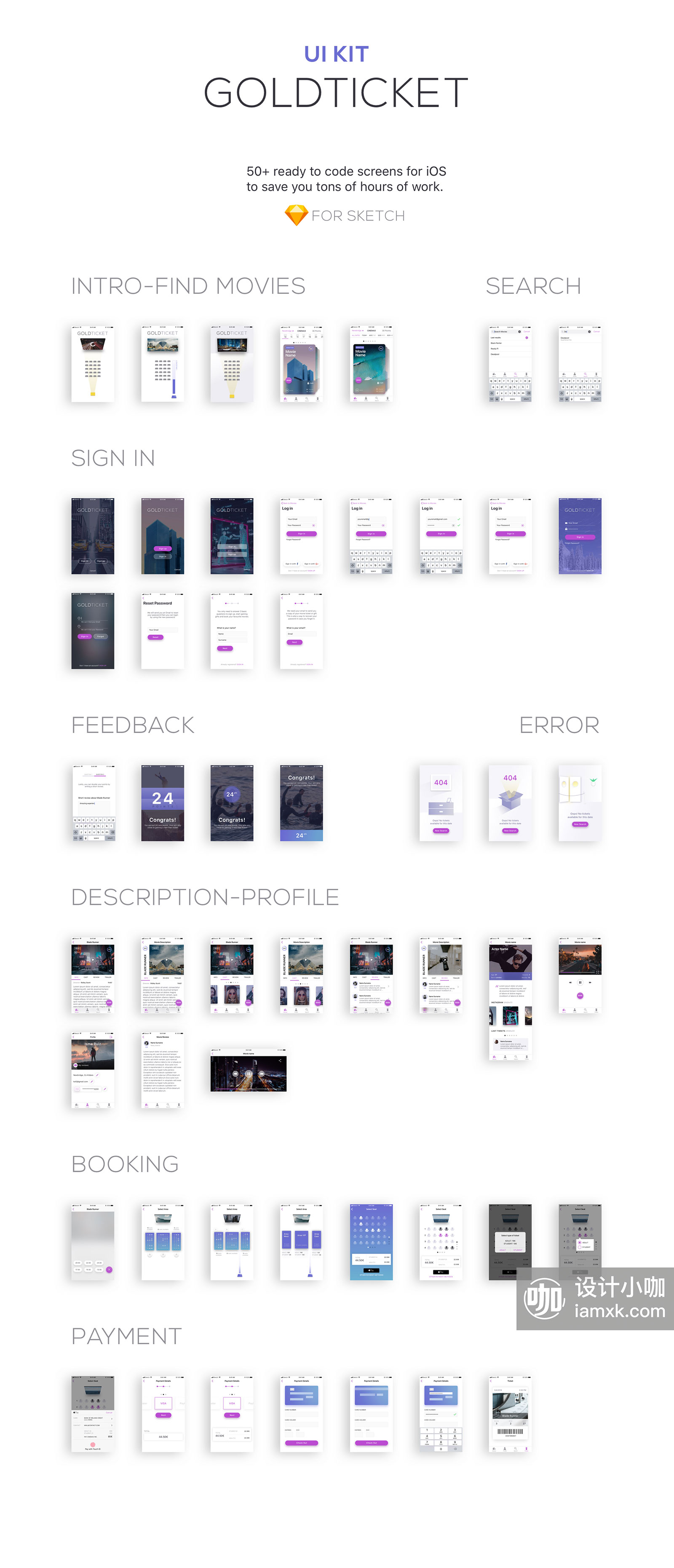 精品：完美的电影订票订座APP UI KITS[Sketch]