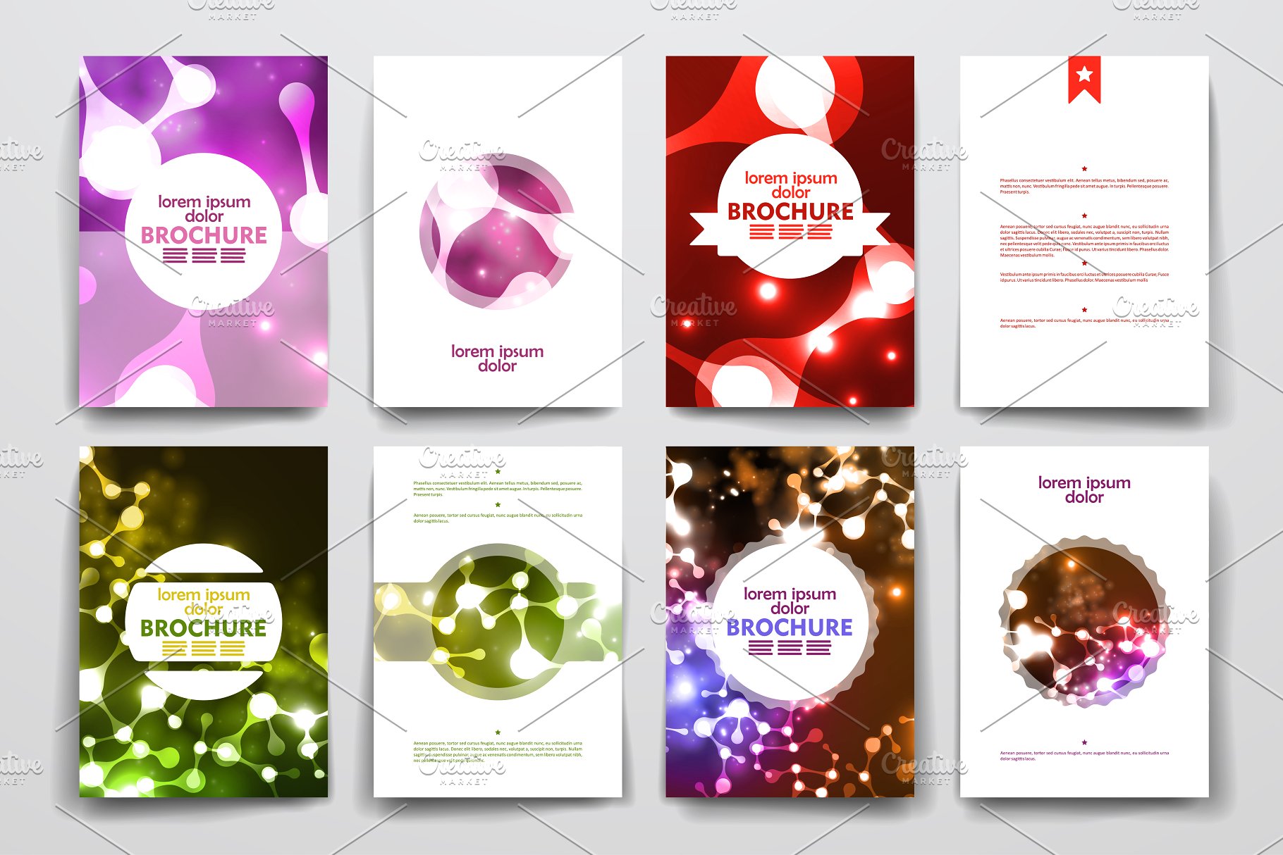 一组炫目霓虹灯图形小册子模板 Big Set of Neon Structure Brochures插图4