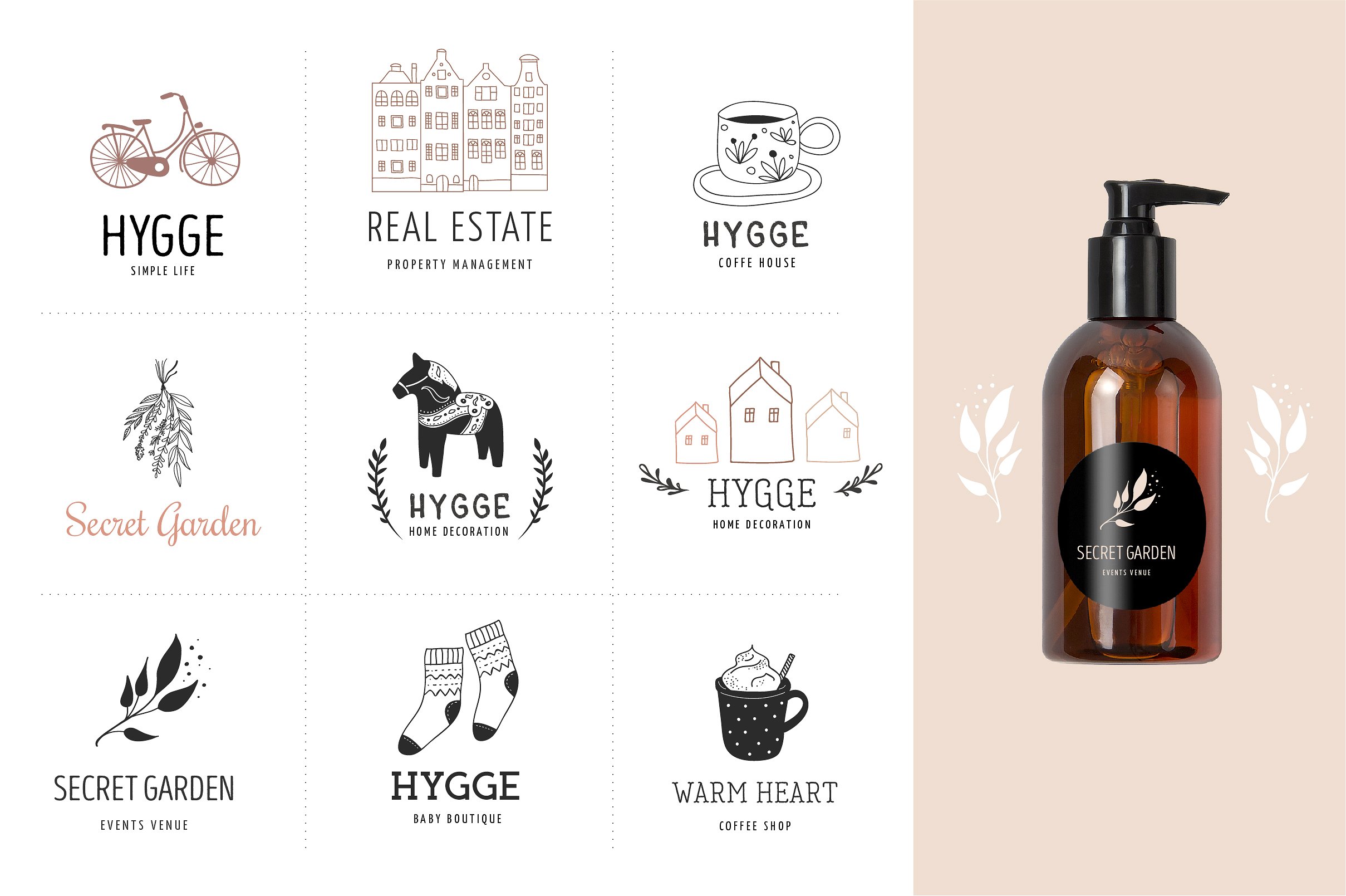 欧式手绘风格Logo设计模板 Hygge – premade logo collection插图(2)