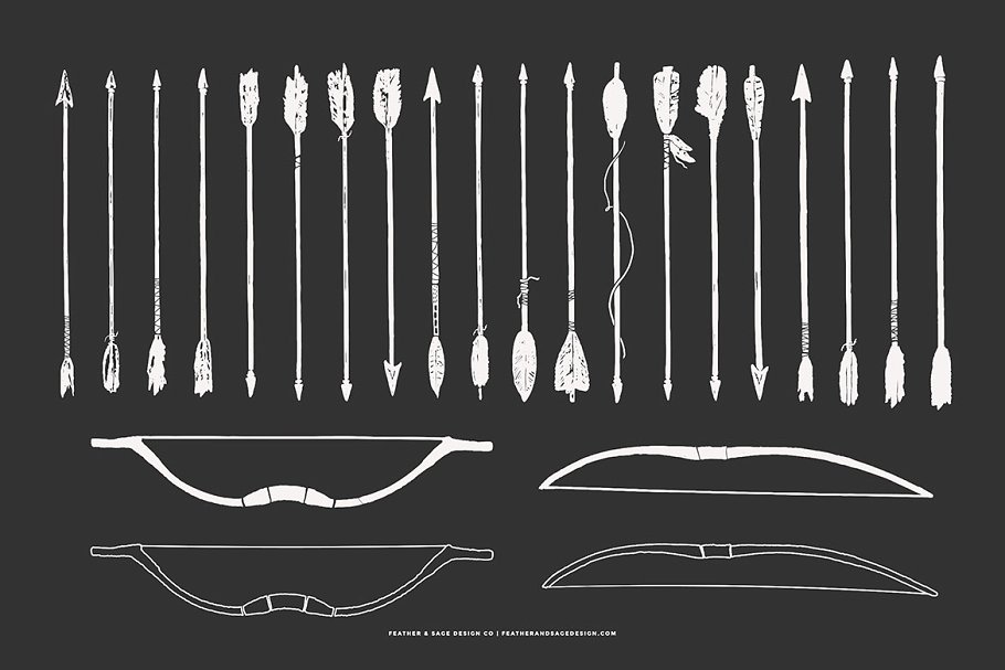 手绘弓箭图形插画 Hand-Drawn Arrows & Bows Graphics插图(2)