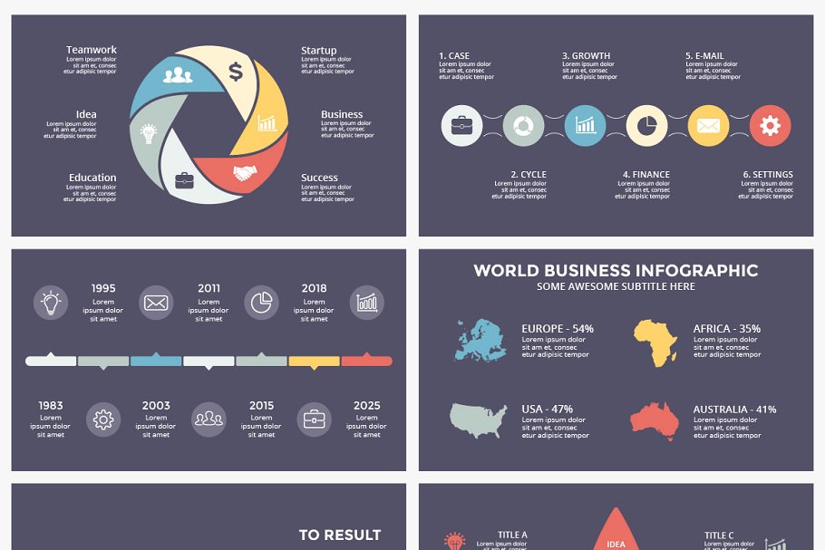 暗色调背景信息图表图形幻灯片设计模板 DARK Infographics插图