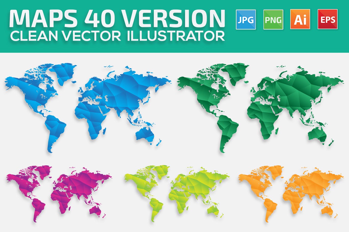 40种设计风格世界地图矢量图形设计素材下载 Map of the world 40 Version插图