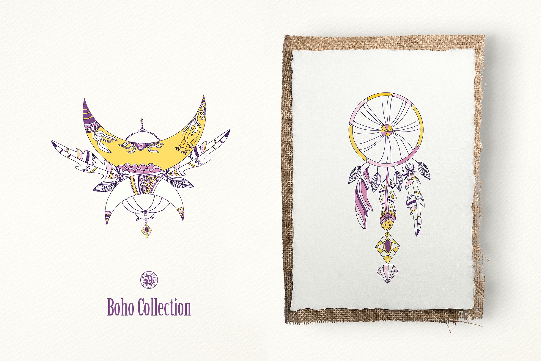 紫色波西米亚风系列水彩插画 Purple Boho Collection插图2