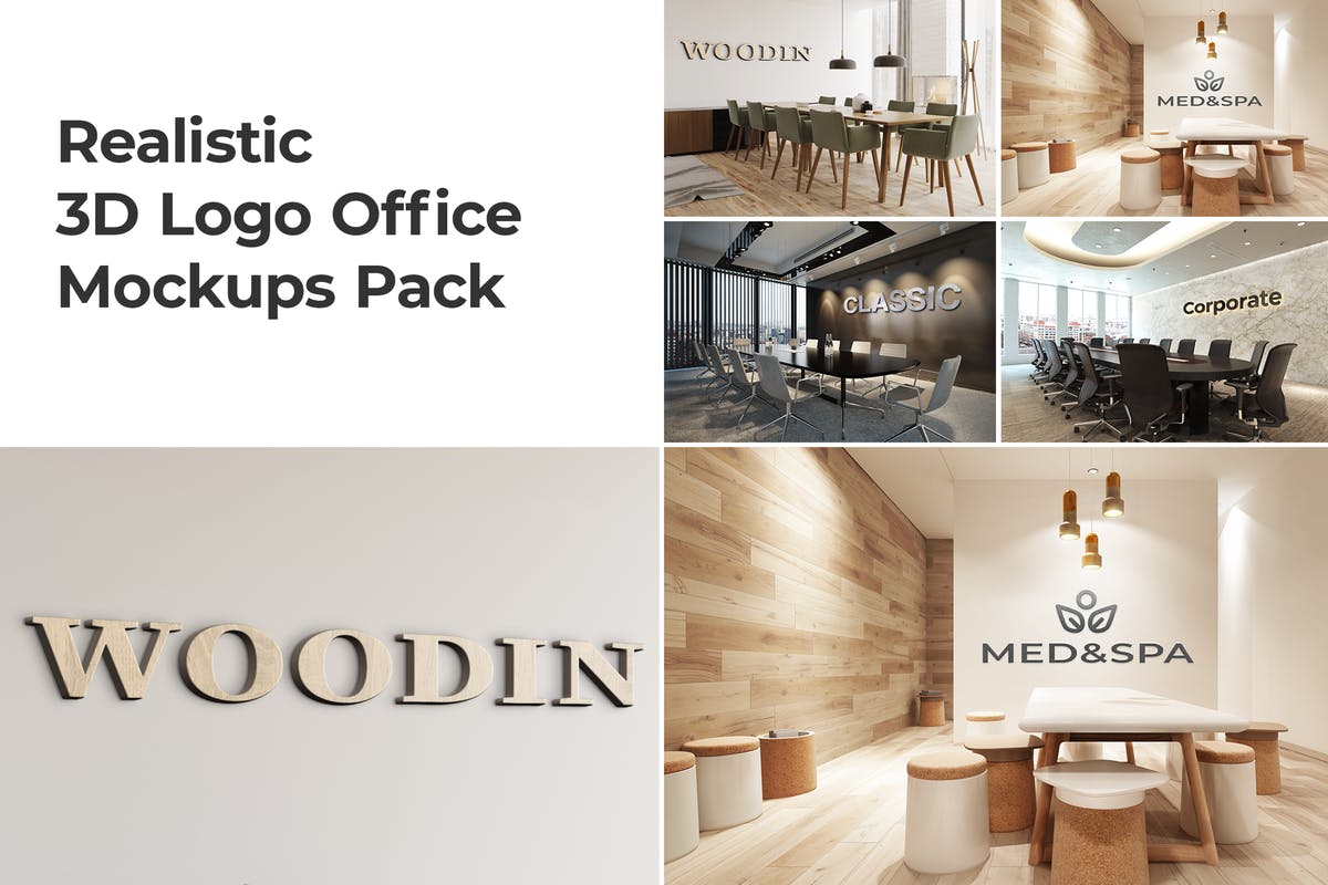 高端企业办公室3D企业品牌Logo样机套装Vol.2 3D Logo Office Mockups Pack Vol 2插图