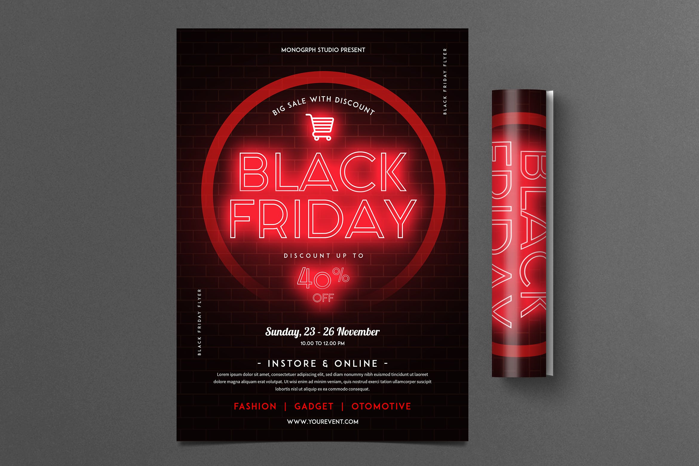 黒五购物节促销广告霓虹灯设计风格海报模板 Black Friday Flyer插图