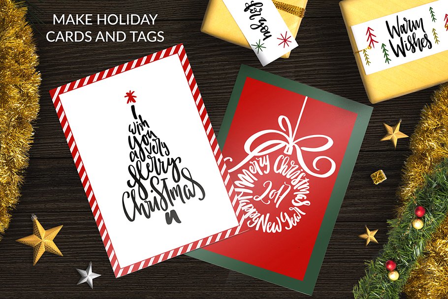 艺术手绘圣诞字母祝语引语剪贴画 Christmas Lettering Quotes & Clipart插图(2)