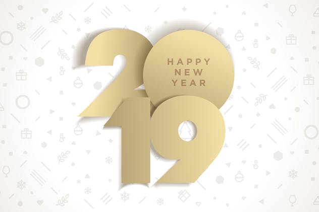 2019年数字主题新年贺卡海报设计模板 Happy New Year 2019插图(1)