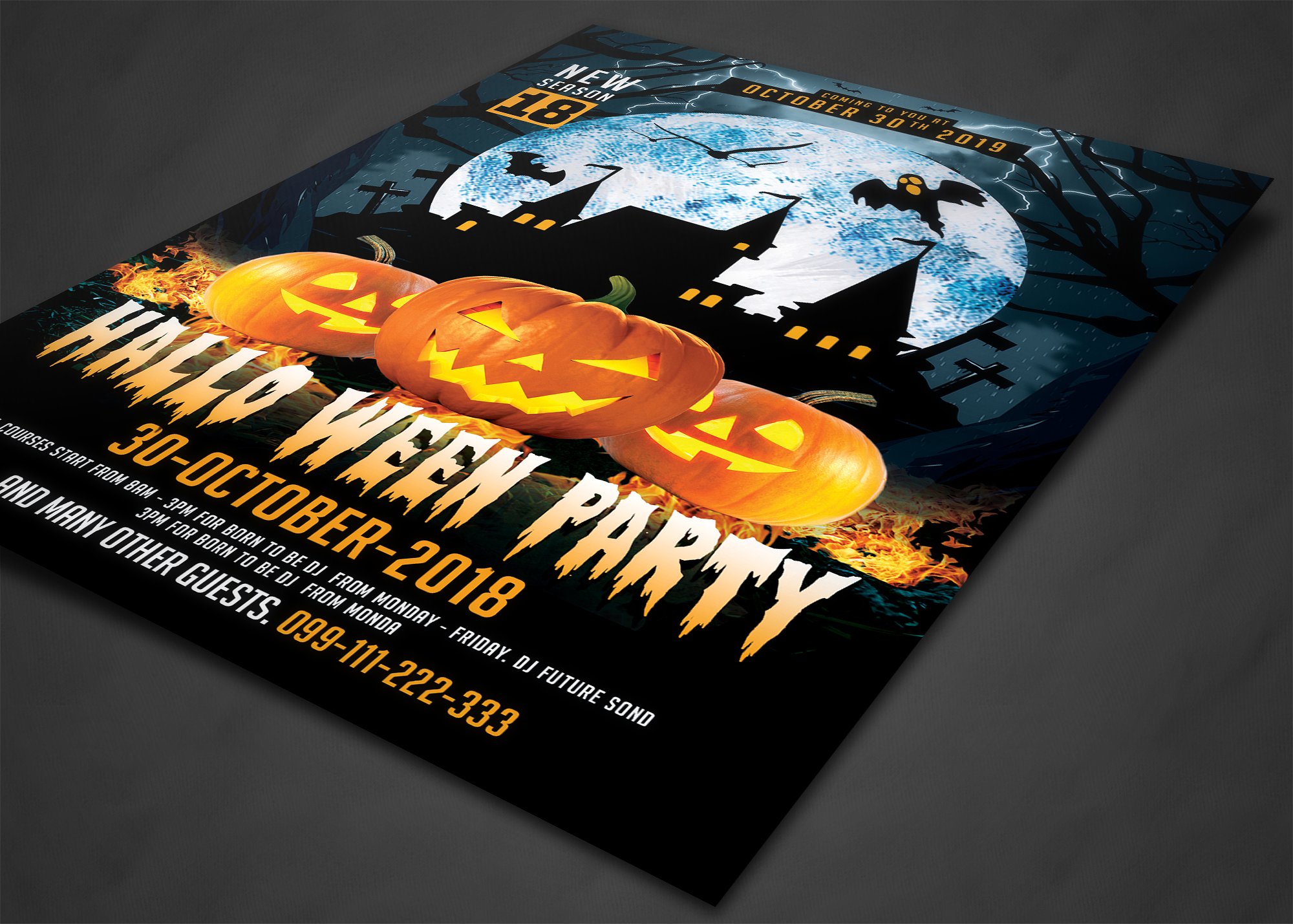 万圣节恐怖南瓜派对宣传单设计素材 Halloween Party Flyer插图(1)