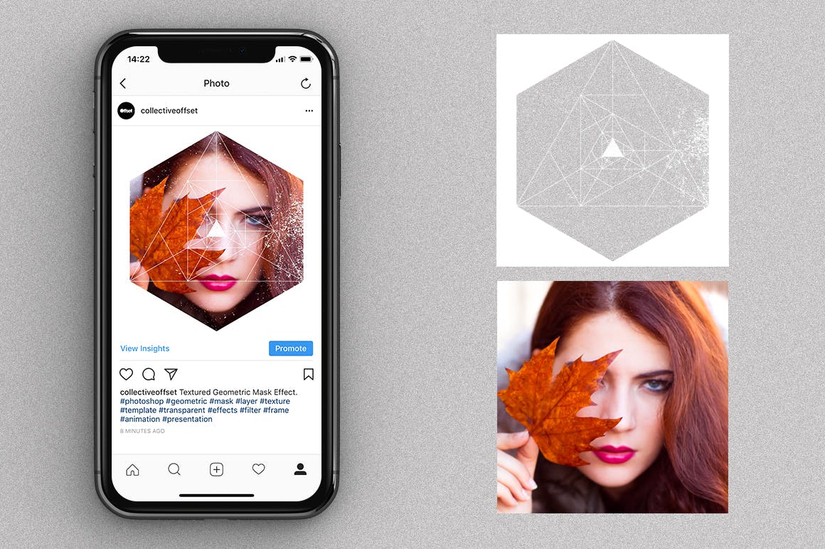 12个破损几何图形背景PSD分层模板 Instagram Textured Geometric Masks插图1