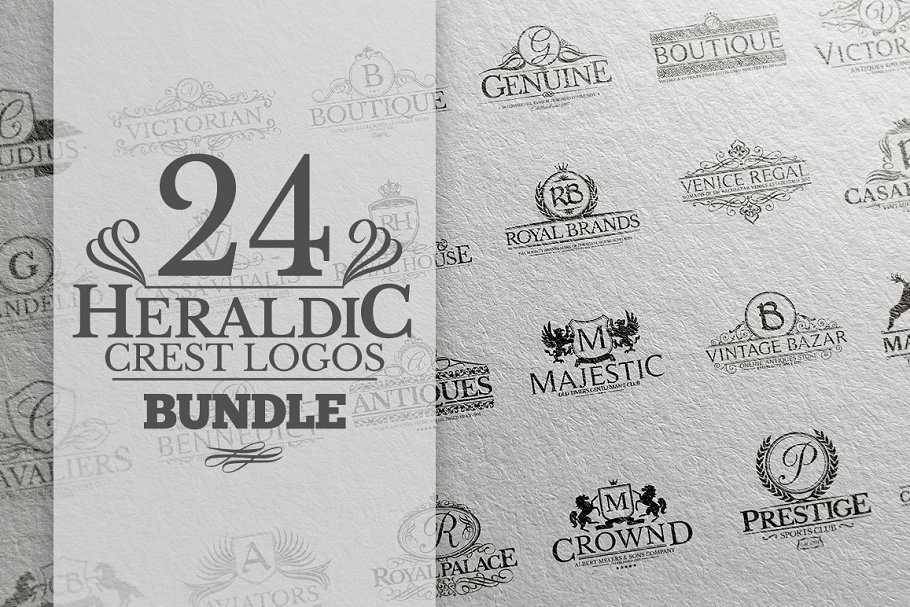 24款复古徽章纹章Logo模板 24 Heraldic Crest Logos Bundle插图