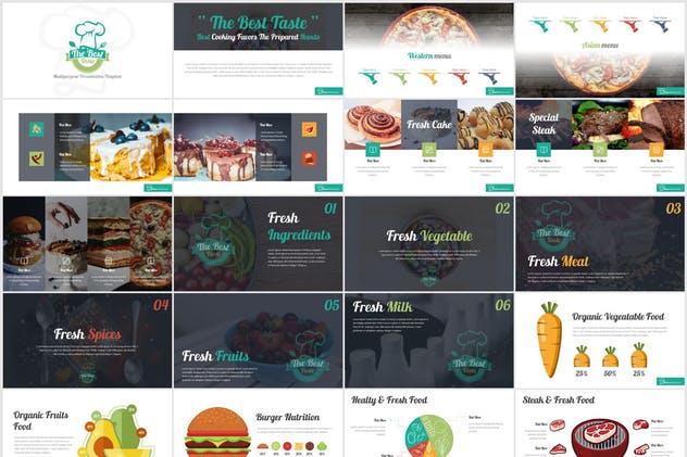 美味西式快餐主题PPT幻灯片设计模板 Taste – Food Powerpoint Template插图(1)