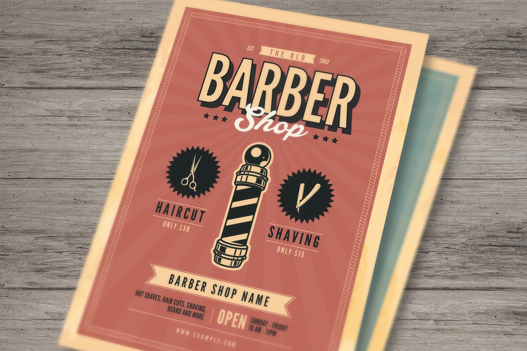 欧美复古风理发美发店广告海报模板 Old Retro Barbershop Flyer插图(3)