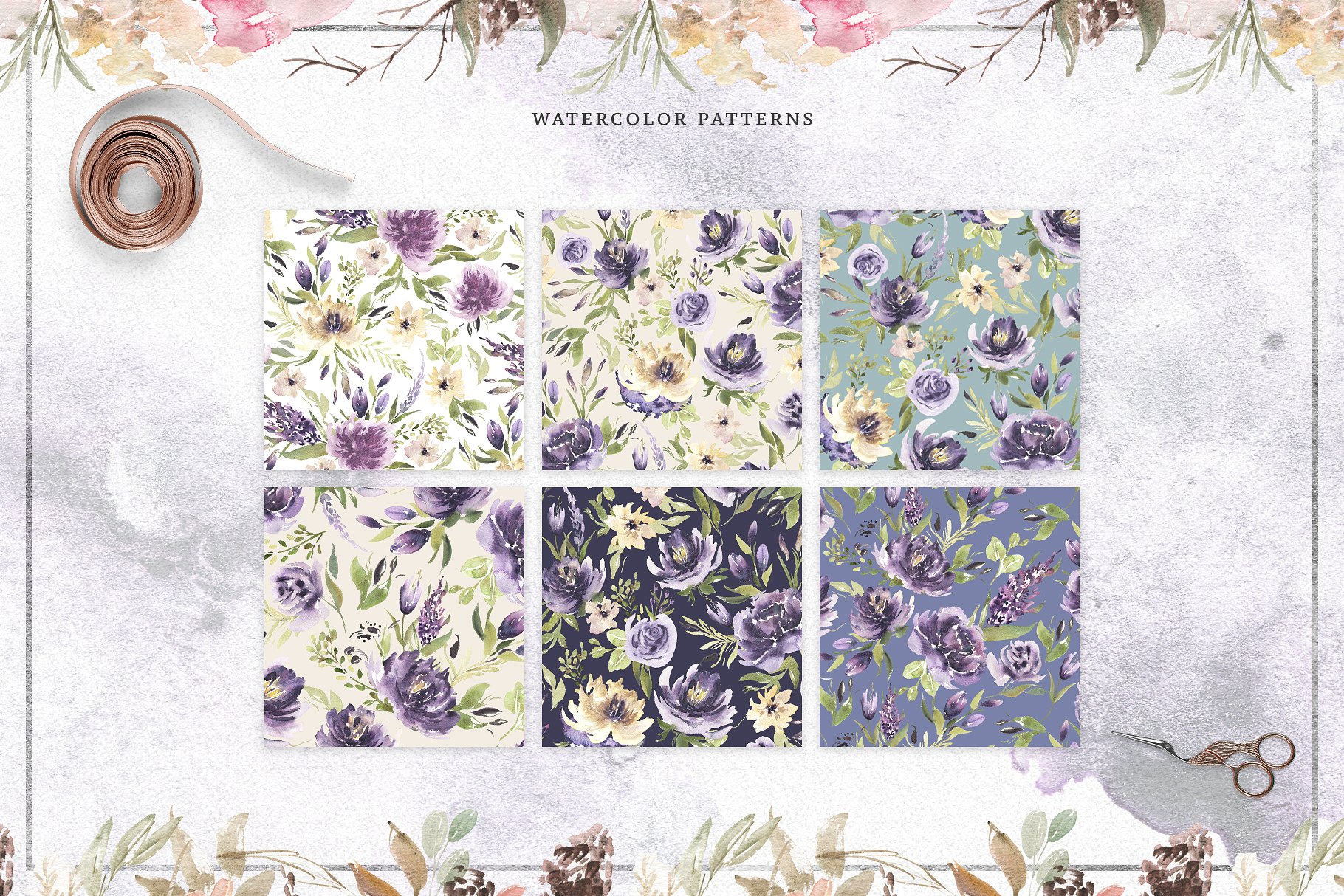 紫罗兰花束与独角兽水彩剪贴画 Violet Bouquets & Unicorns插图(2)
