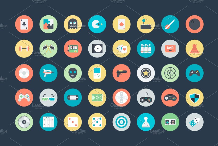 100+线下游戏扁平化矢量图标 100+ Flat Gaming Vector Icons插图(1)