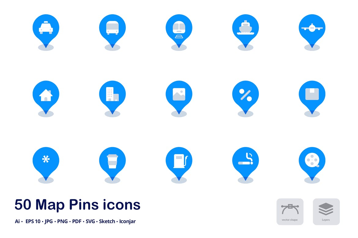 地图图钉双色调扁平化矢量图标 Map Pins Accent Duo Tone Flat Icons插图(1)