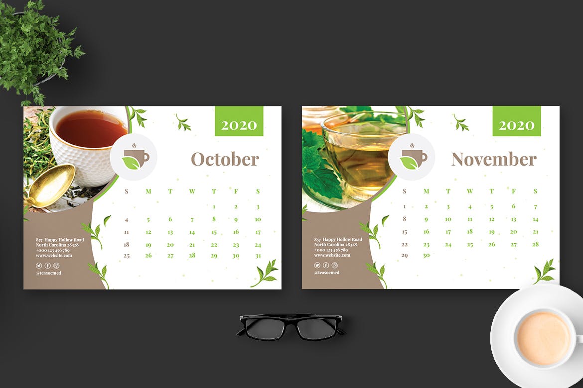 茶文化茶叶品牌定制2020年活页台历表设计模板 2020 Tea Herbal Green Calendar Pro插图6