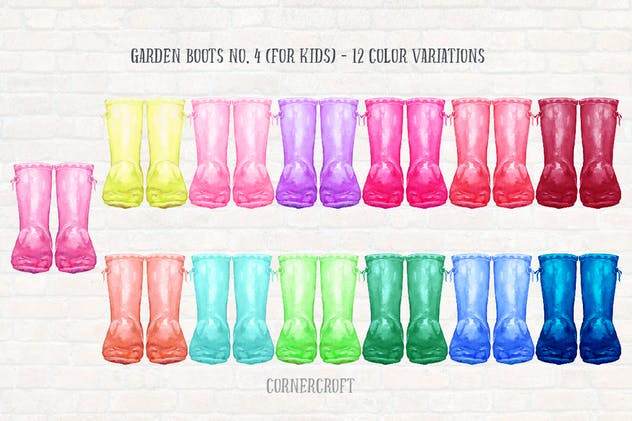 花园高筒靴系列水彩插图 Watercolor Garden Boots Collection插图(4)