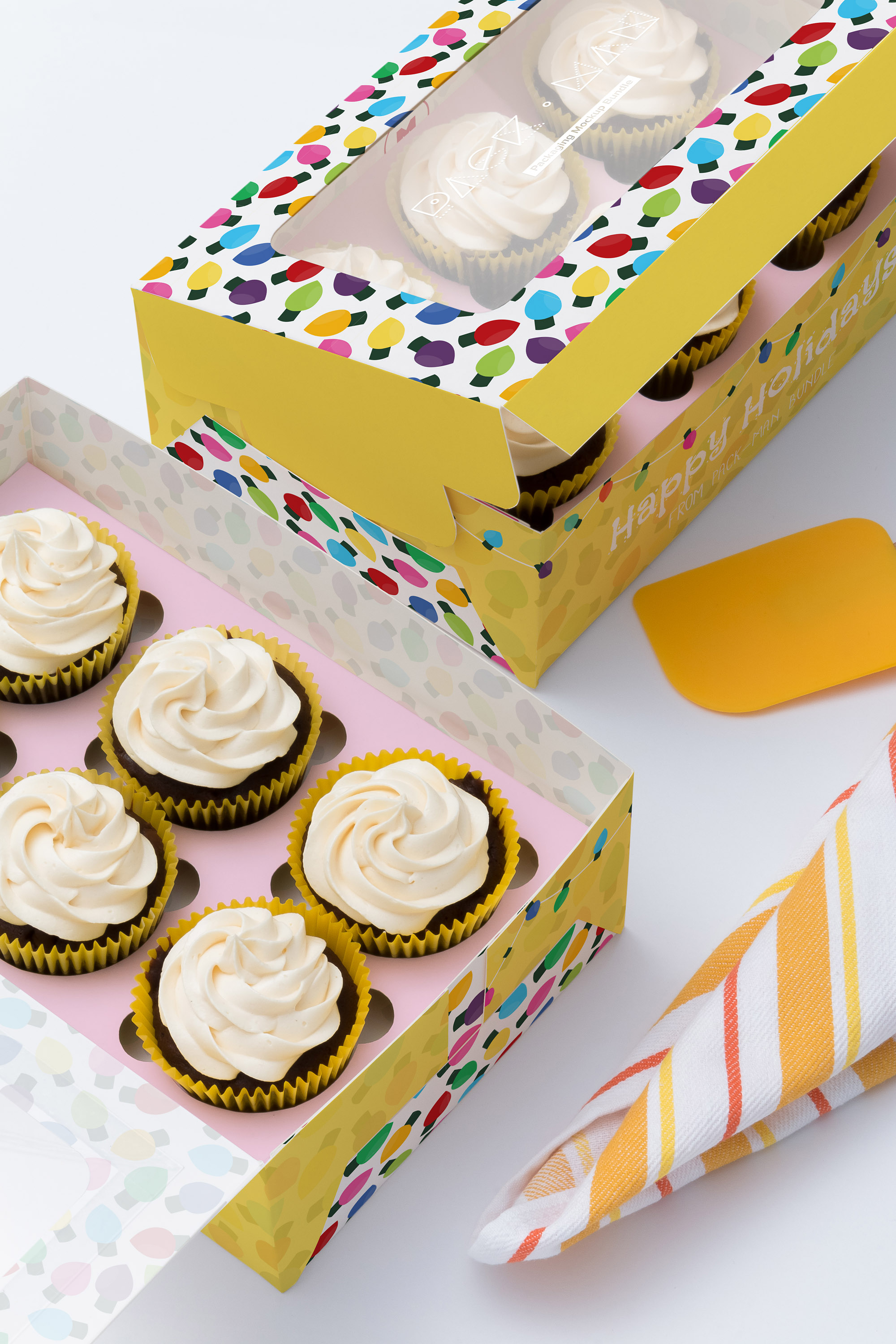 六个装纸杯蛋糕甜点纸盒包装盒设计样机04 Six Cupcake Box Mockup 04插图1