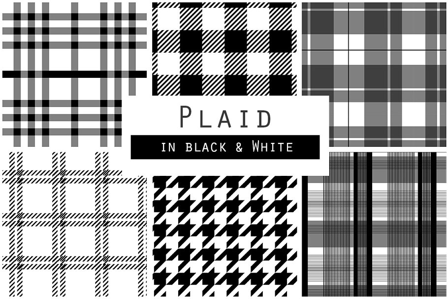 各种各样的格子风格矢量纹理 Plaid Vector Patterns插图(1)