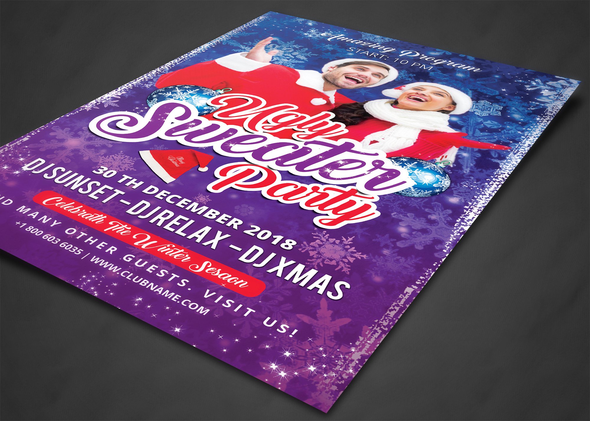 不怎么样的圣诞毛衣派对传单  Ugly Christmas Sweater Party Flyer插图(1)