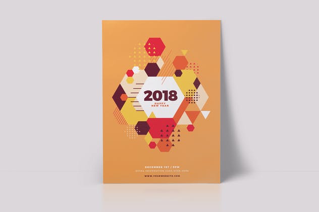 多彩几何图案新年主题海报设计模板 Happy New Year 2018 Party Flyer插图(7)