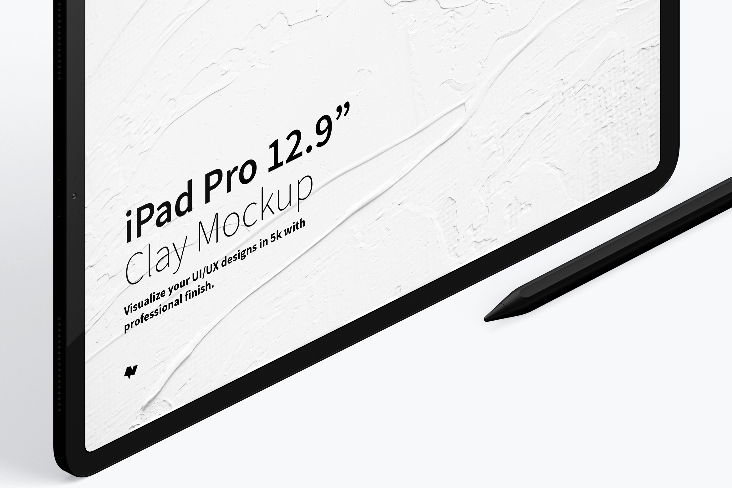 iPad Pro平板电脑黏土陶瓷材质等距右视图样机03 Clay iPad Pro 12.9 Mockup, Isometric Right View 03插图(2)