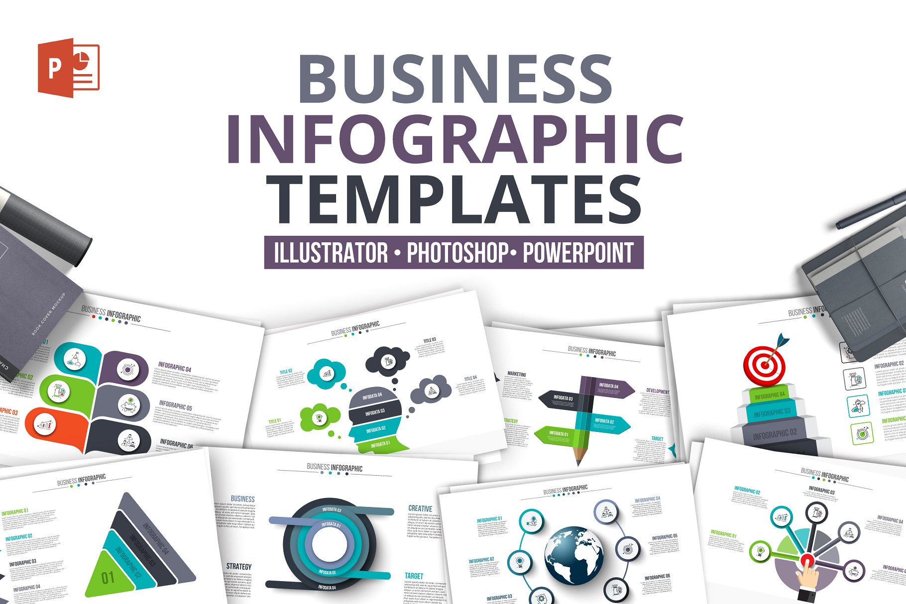 商业企业信息图表幻灯片模板素材 Business powerpoint infographics插图