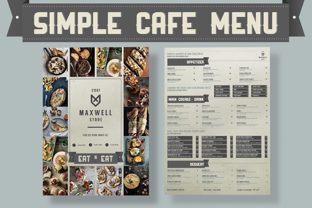 简约咖啡馆菜单设计PSD模板 Simple Cafe Menu插图